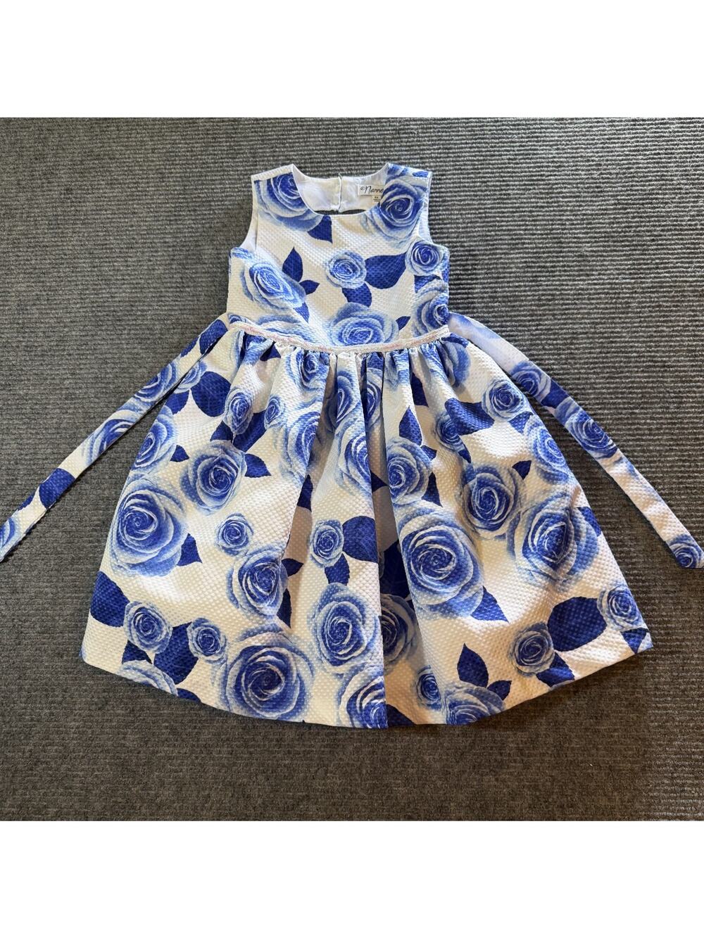 Nannette Girls Blue Floral Dress Size 6X Sleeveless Party Easter